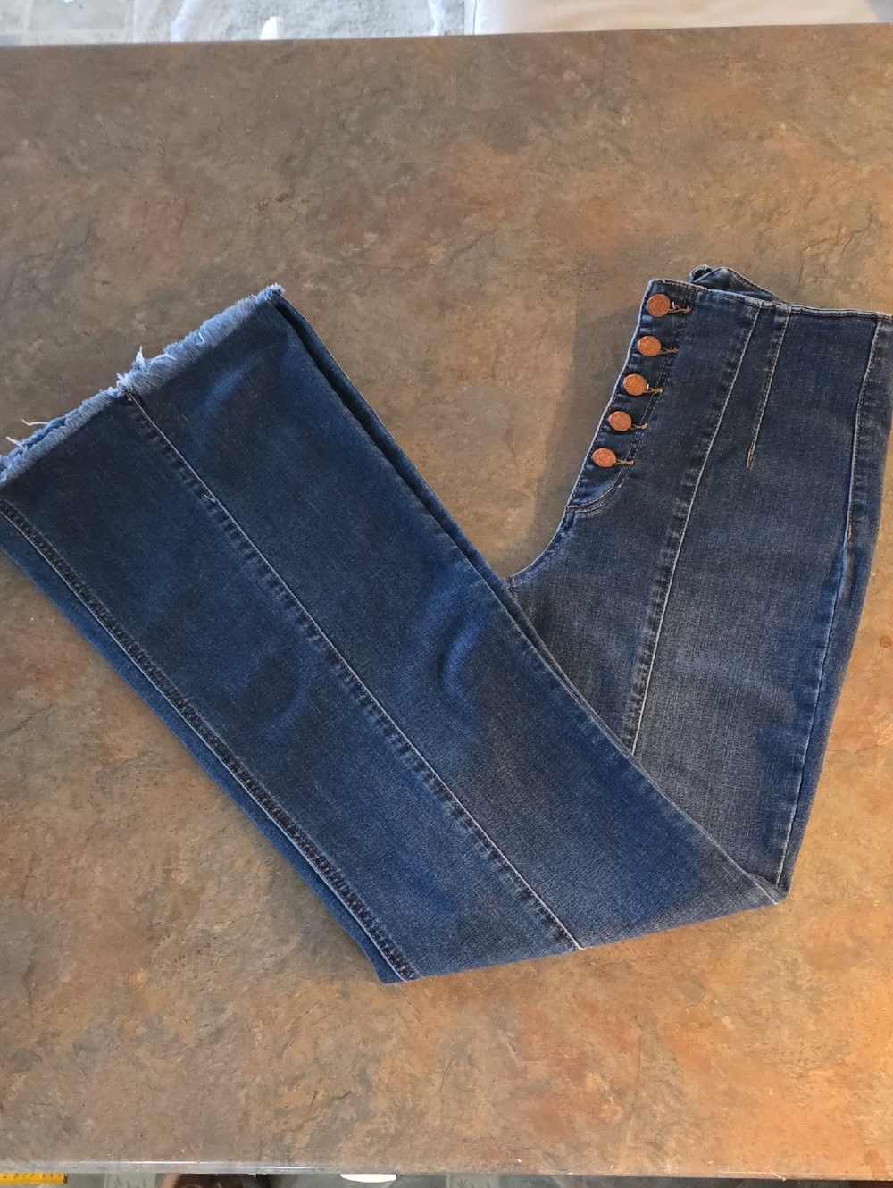 Sneak Peek Dark Blue Flare Jeans with Button Front Size 28X31